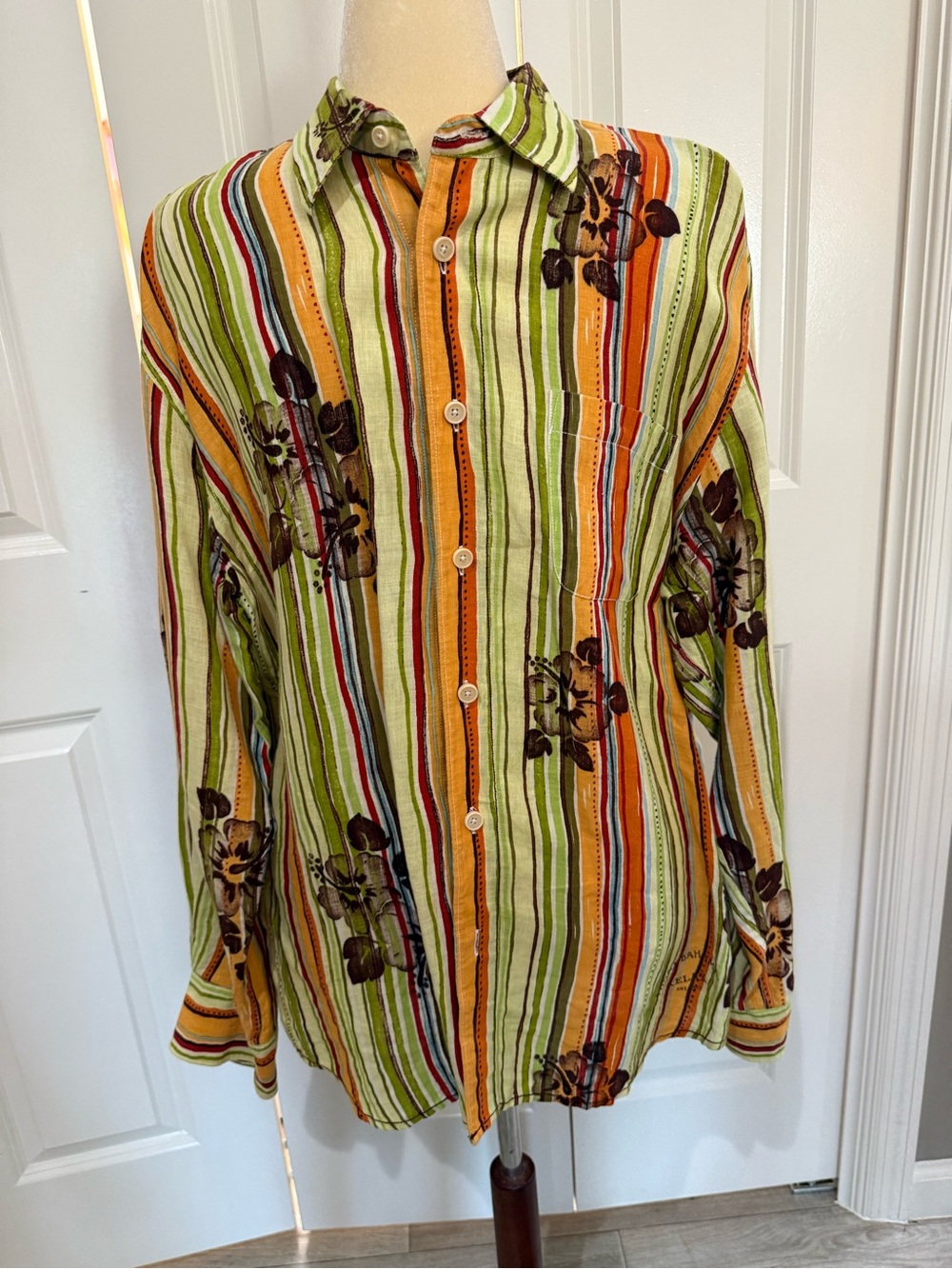 Men’s Tommy Bahama Striped & Floral Linen Long Sleeve Shirt XL
